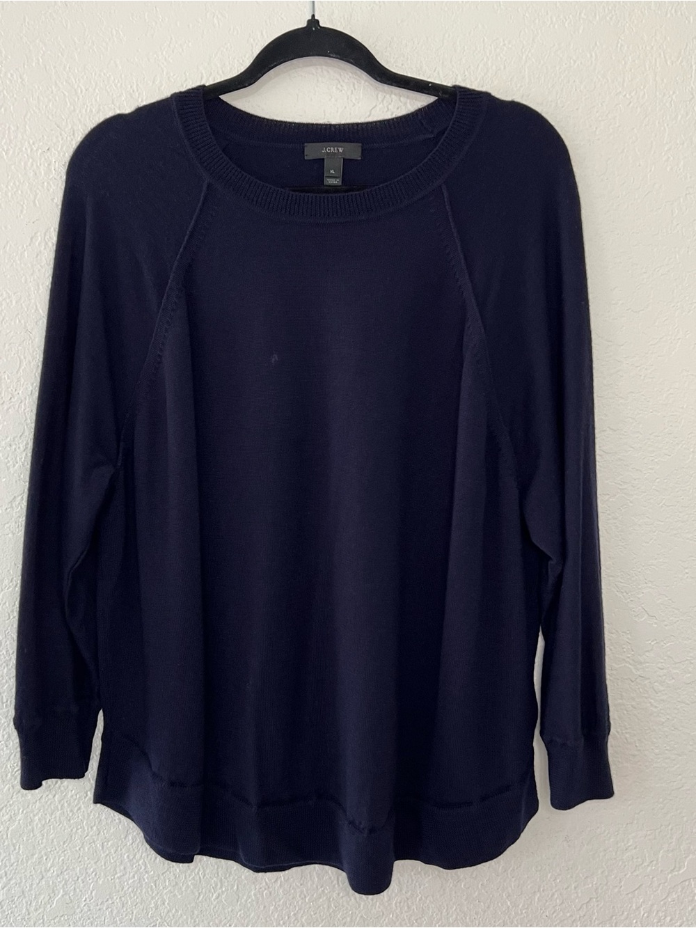 J Crew Sweater Women Size XL Navy Blue Knit Merino Wool Pullover Preppy